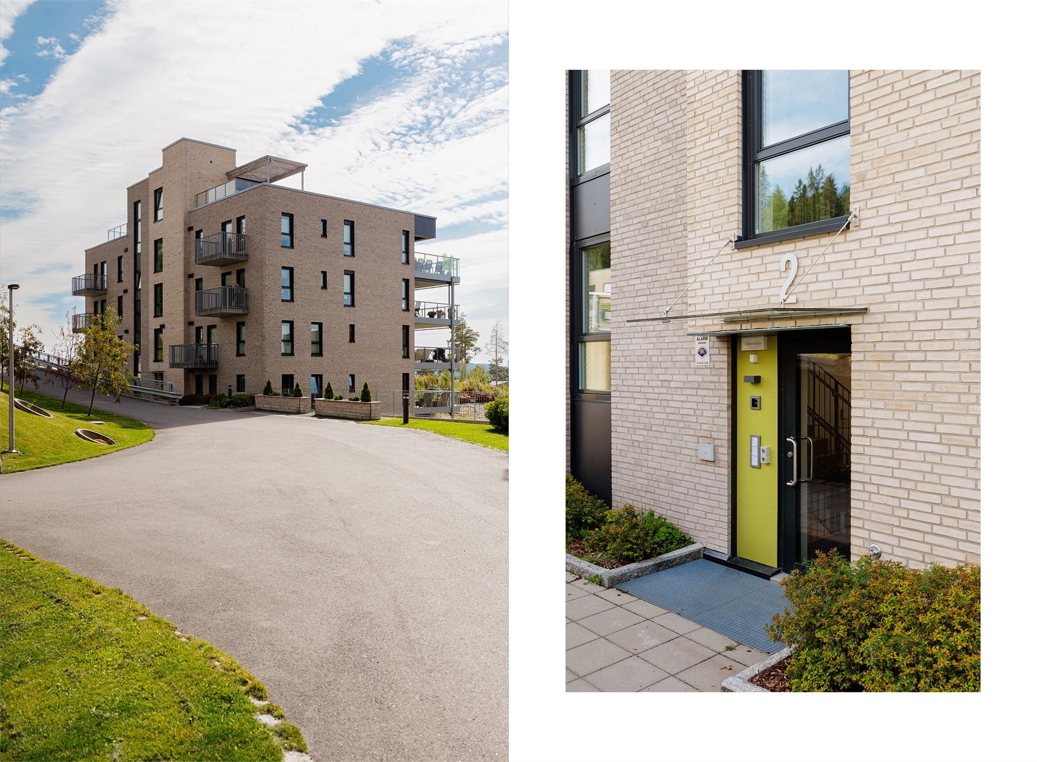 Pent inngangsparti og moderne fasade som ønsker deg velkommen hjem.