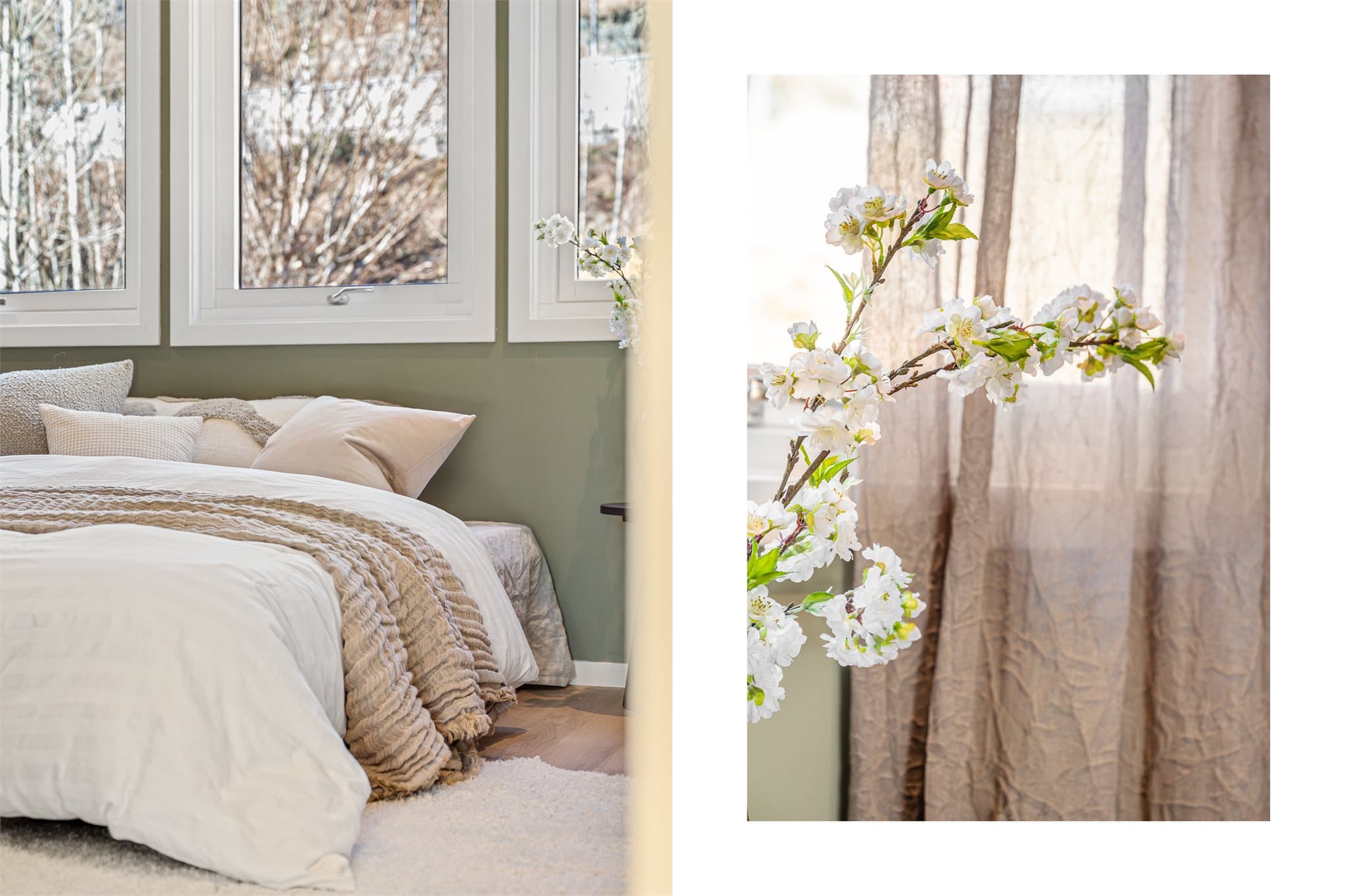 - Soverommet er malt i en lun grønnfarge som innbyr til en god natt søvn -