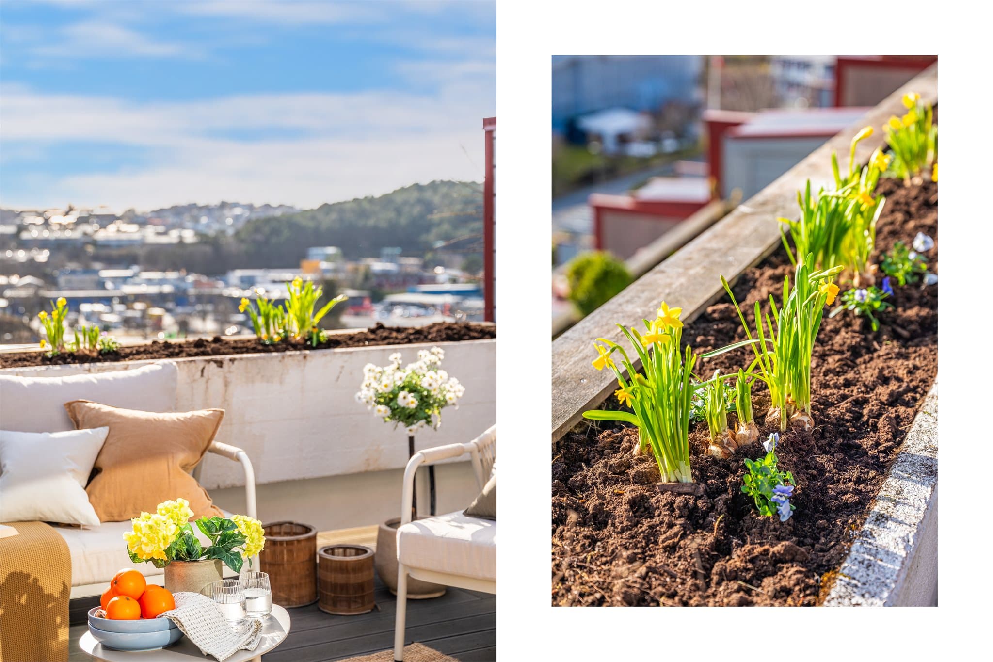 - Balkongen måler 24 m² og har nydelige sol- og utsiktsforhold -