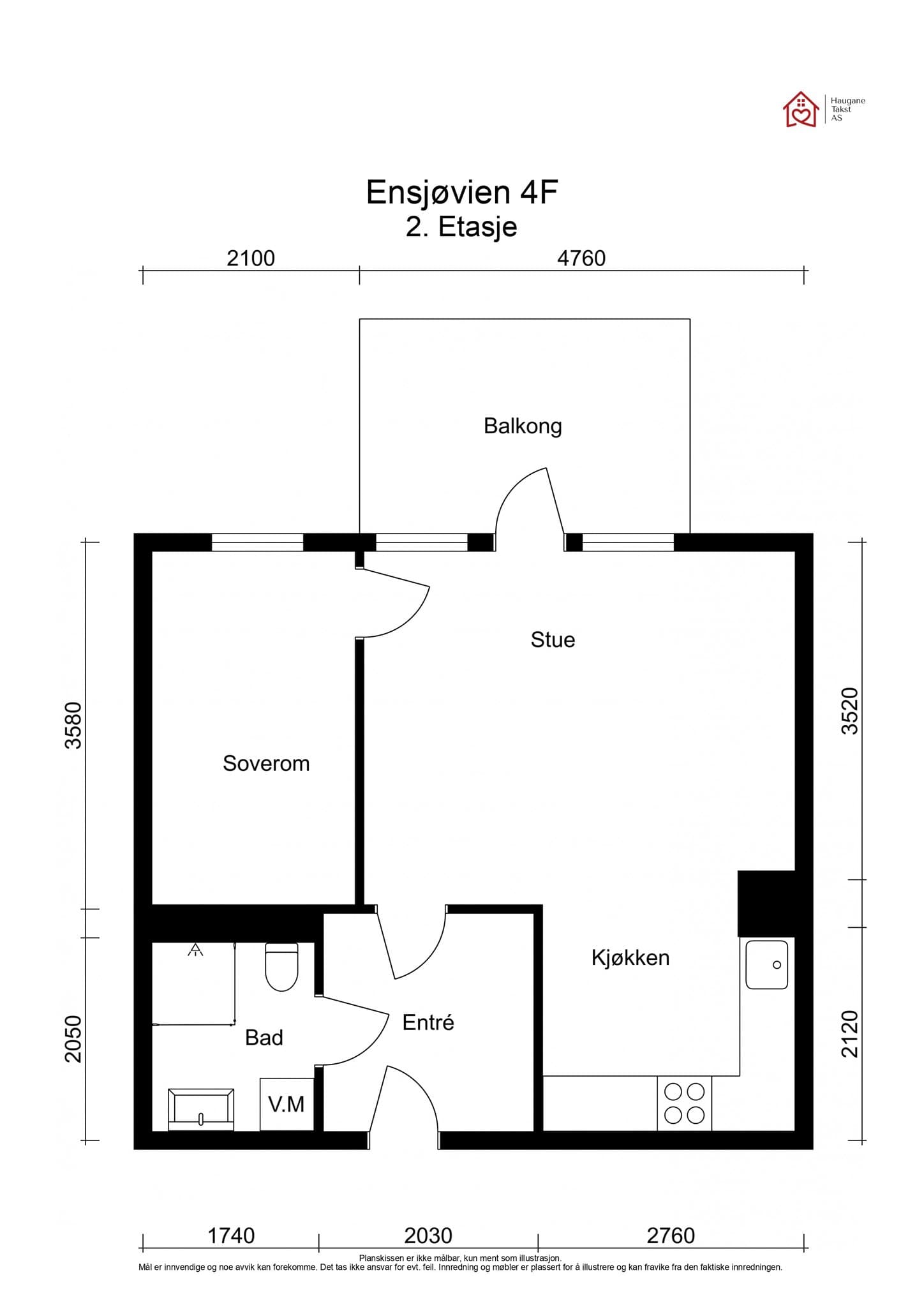 Plantegning. Leiligheten disponerer også én kjellerbod på ca. 5 m².