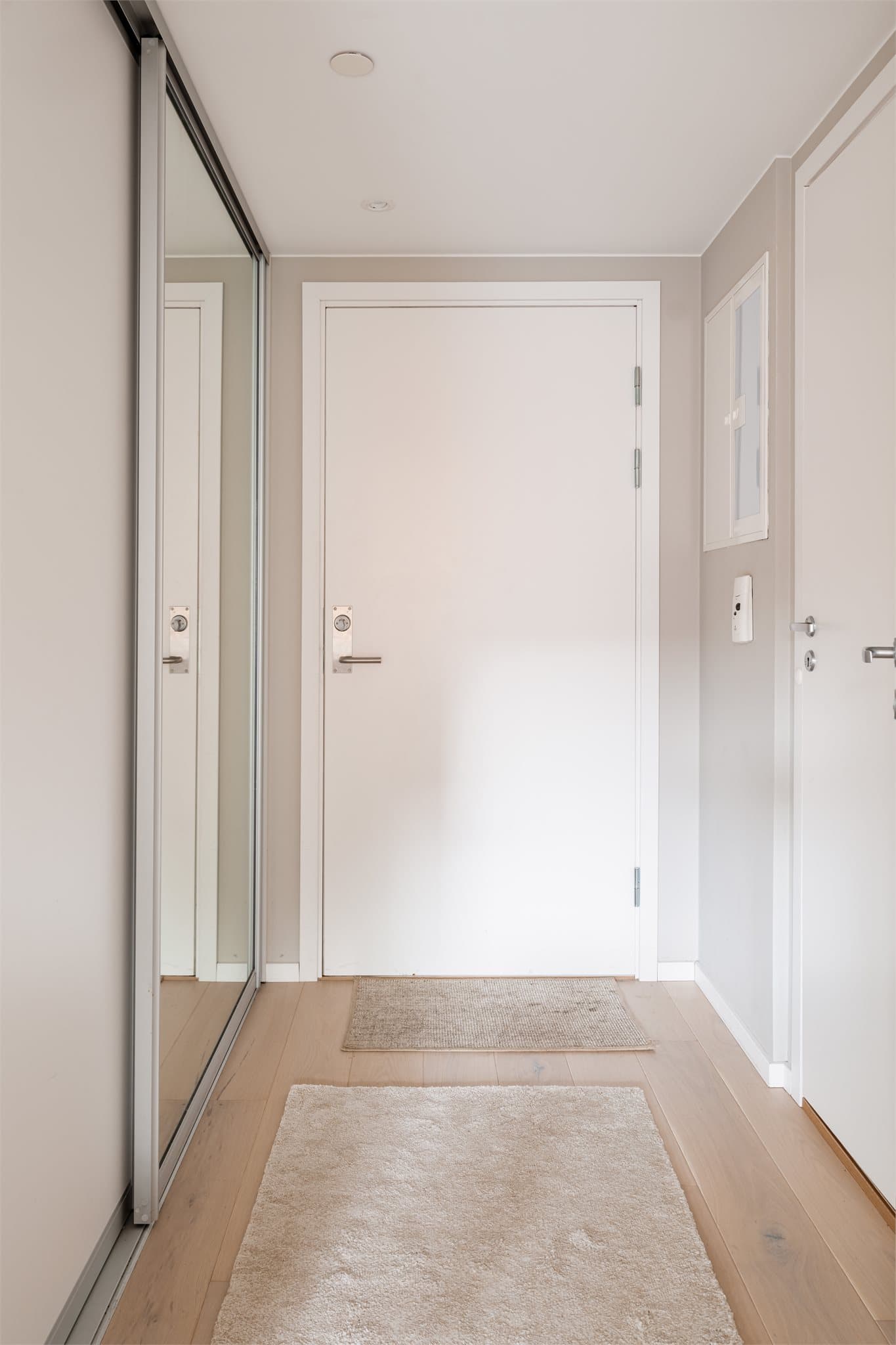 Entréen har downlights i taket og brann- og lydklassifisert inngangsdør.