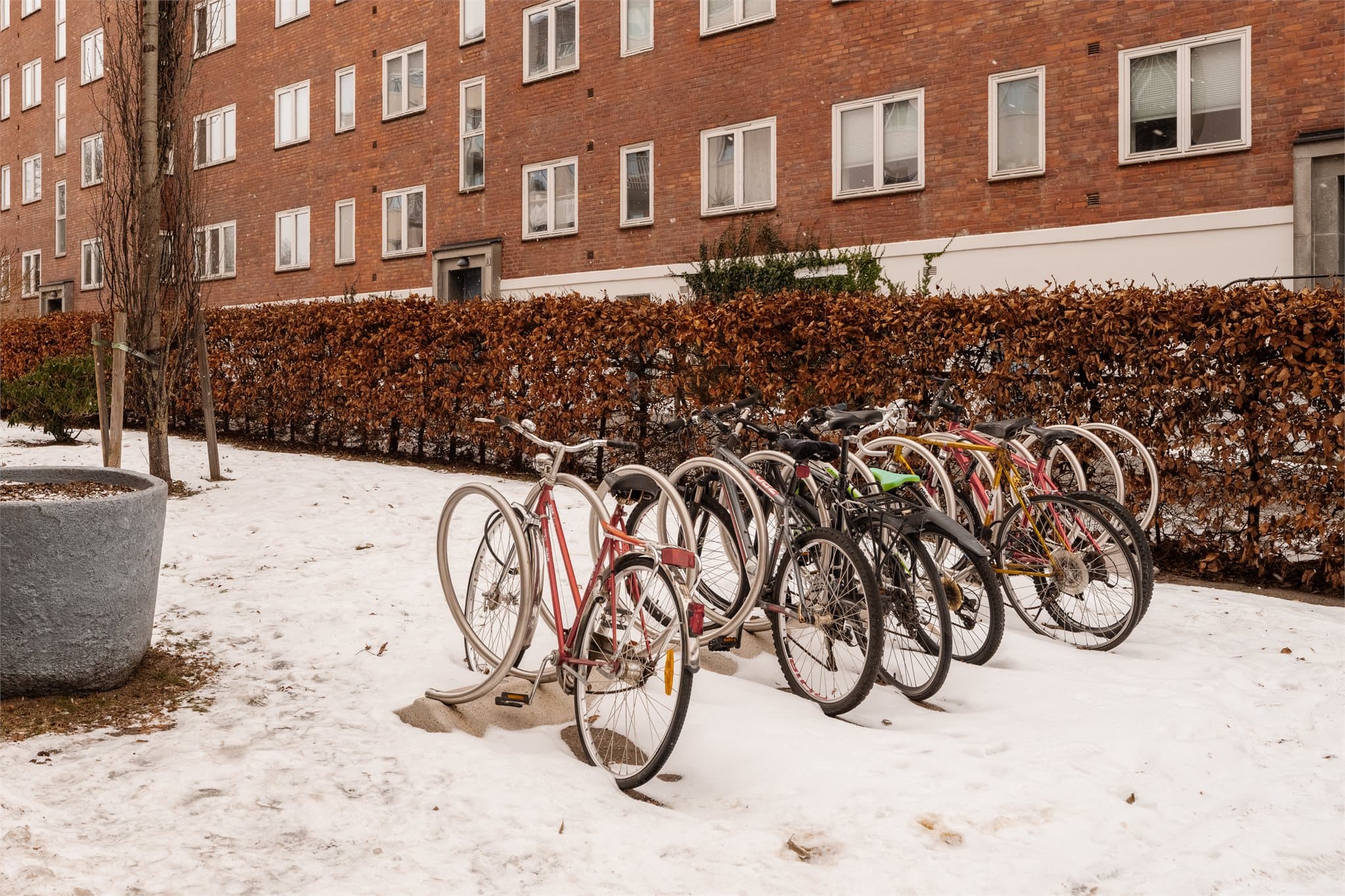 Det er tilrettelagt for sykkelparkering i egne stativer på fellesområdet.