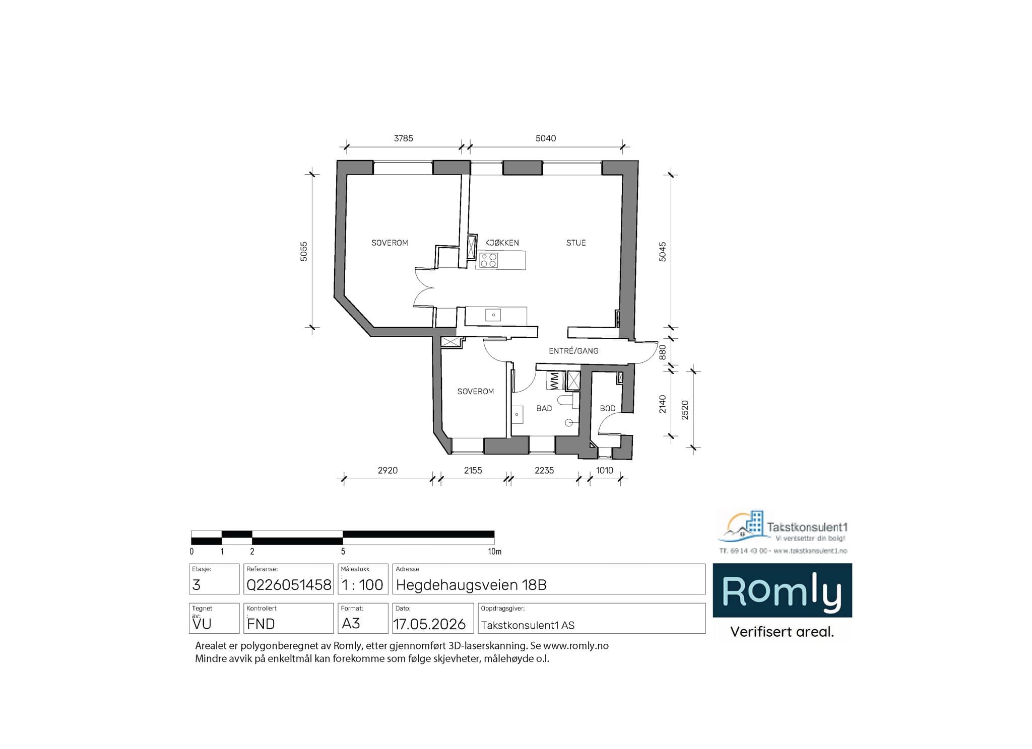 Plantegning. Boligen disponerer en kjellerbod på ca. 9 m² og en loftsbod på ca. 3 m².