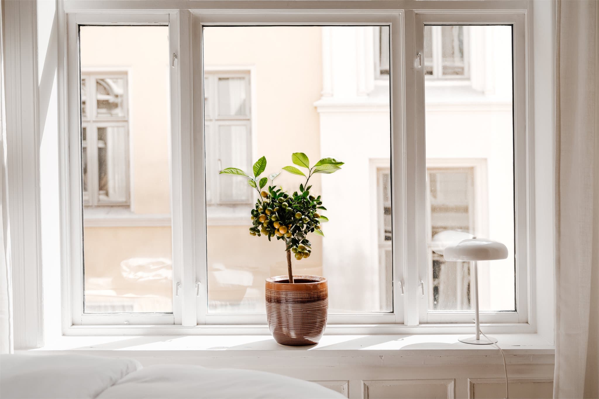 Med rikelig av naturlig lysinnslipp fra vindusflater, kombinert med de lyse overflatene, blir soverommet et lunt og bedagelig rom for avslapning.