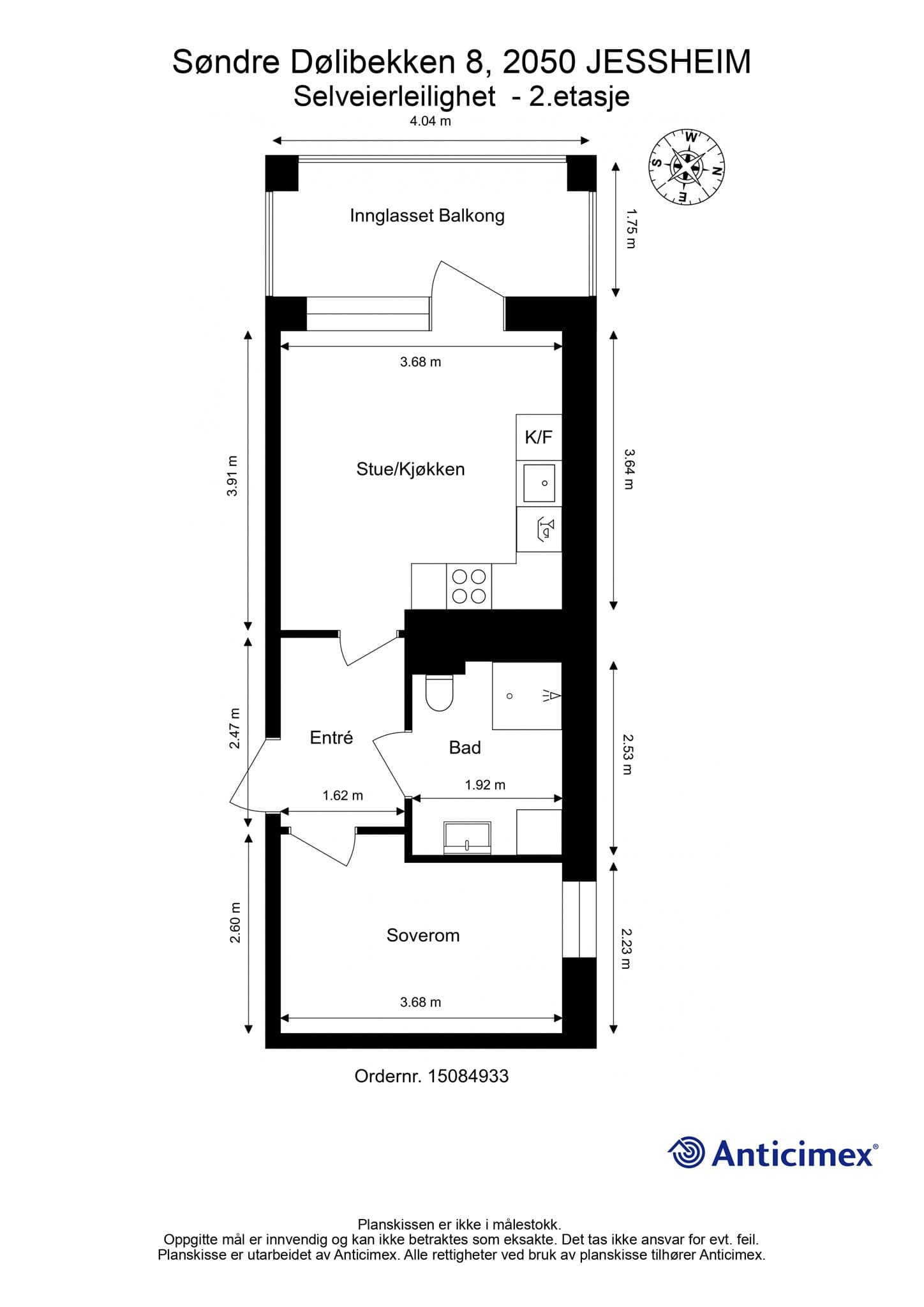 Plantegning. Leiligheten disponerer en ekstern bod med god lagringsplass.