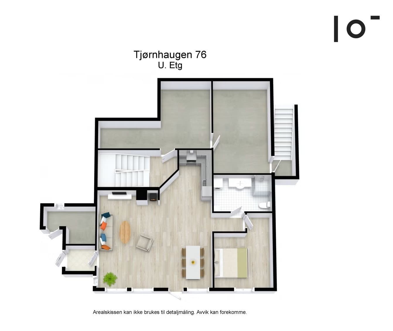 - Planløsning av underetasjen før påbegynt renovering. Dette gir ikke et representativt bilde av virkeligheten (utleiedelen er ikke berørt av renoveringsarbeidet) -