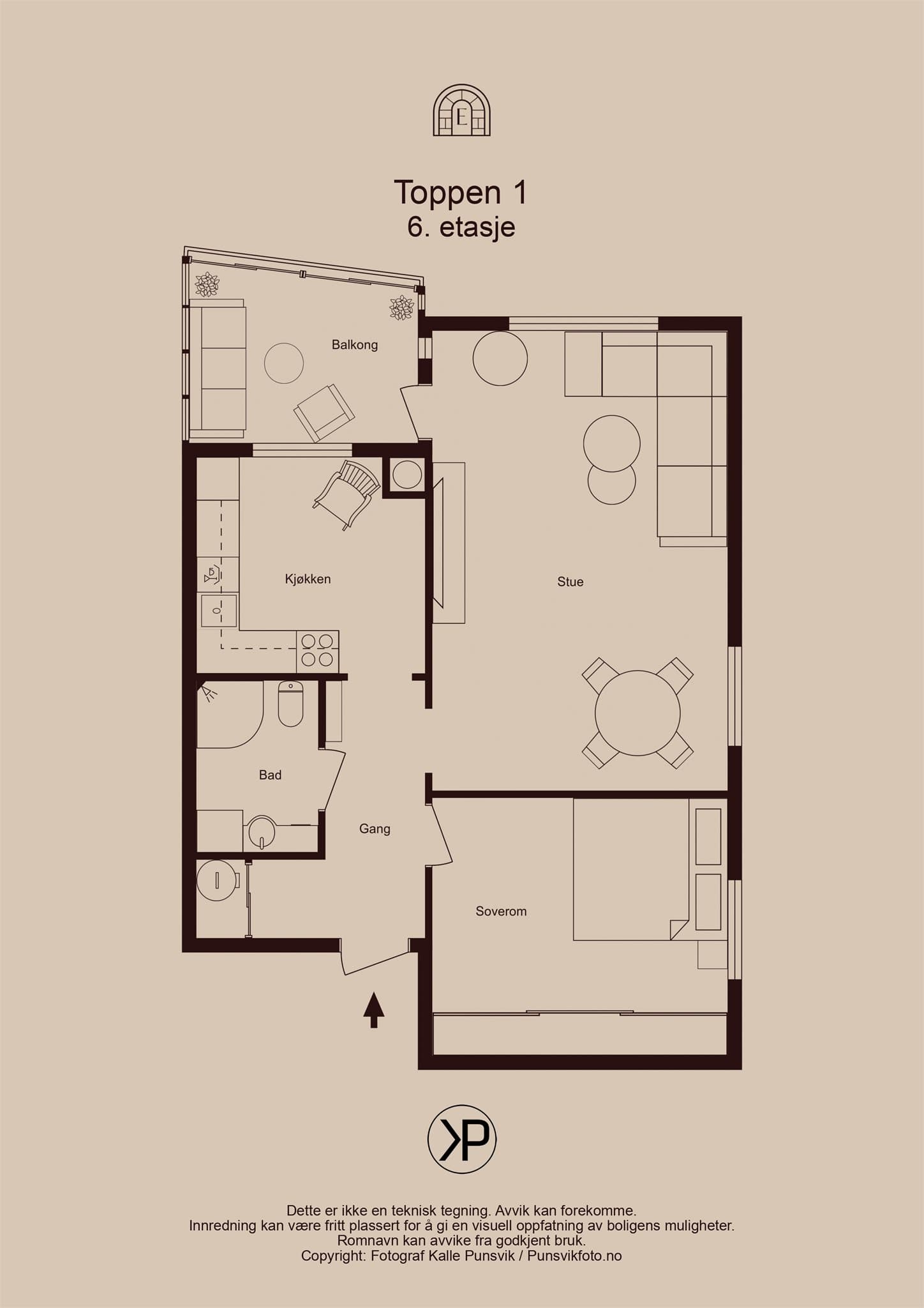 Leiligheten har en arealeffektiv planløsning på 51 m² med adskilt soverom.