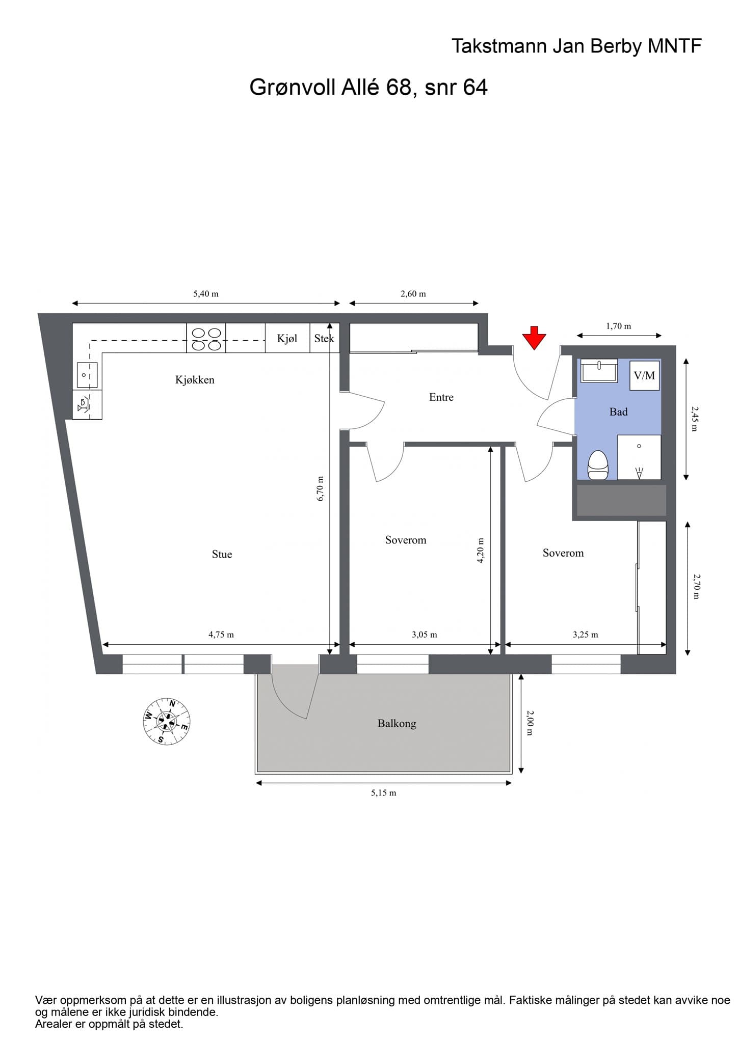 Plantegning. I tillegg medfølger en kjellerbod på 5 m².