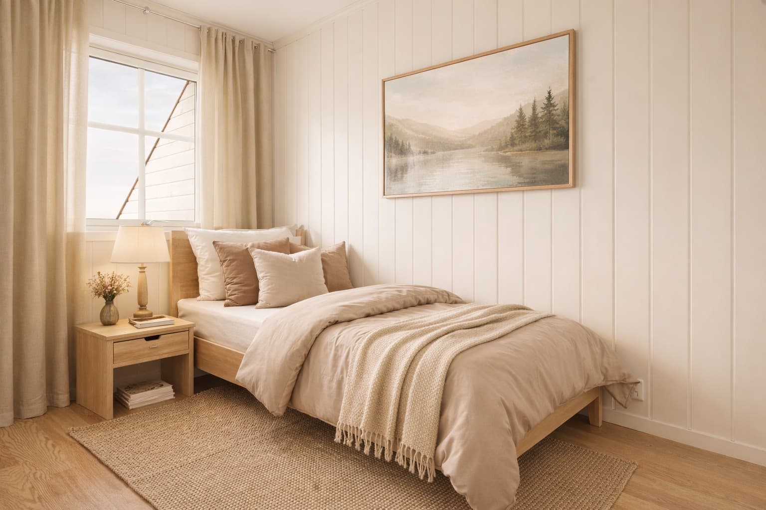 Soverom 2 er lysmalt og passer perfekt som barnerom, gjesterom eller kontor. Digitalt møblert.