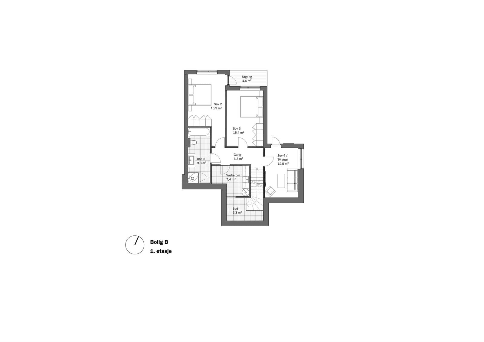 - Plantegning 1. etg -