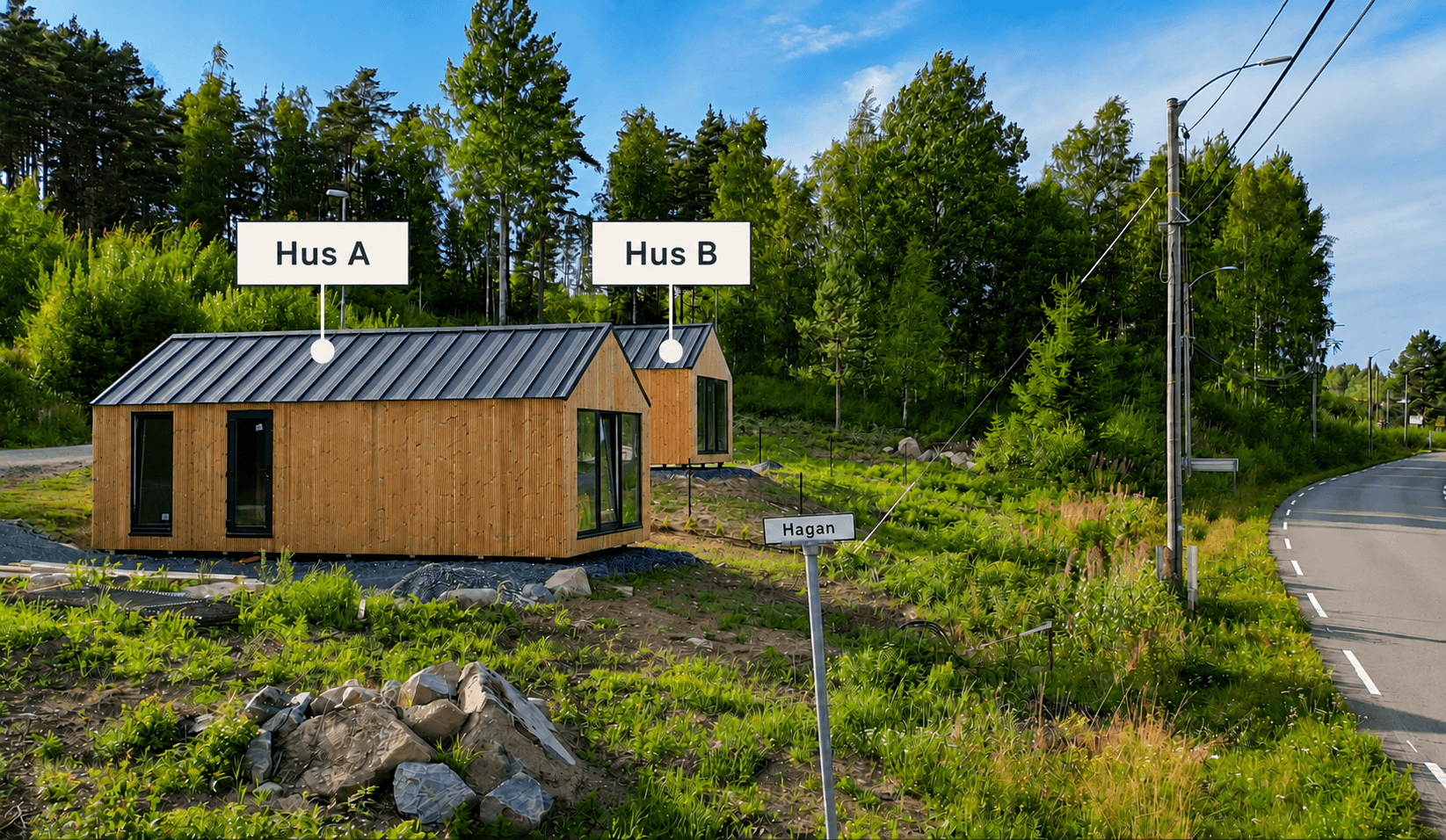 Boligene står oppført på tomten som "råbygg" med utvendig leveranse, men må selv ferdigstilles innvendig