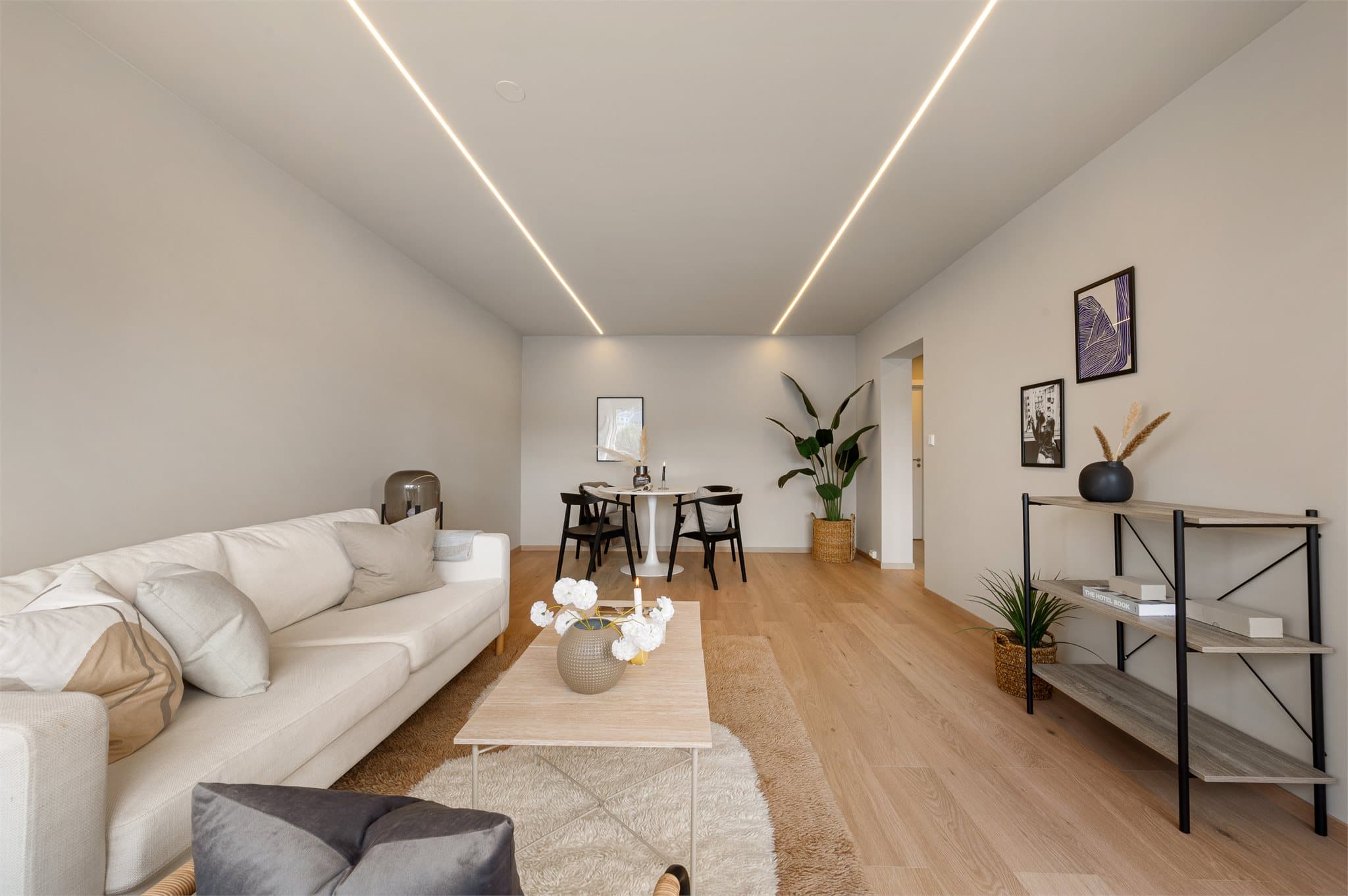 - Her er det god plass til både sofa og spisestue -