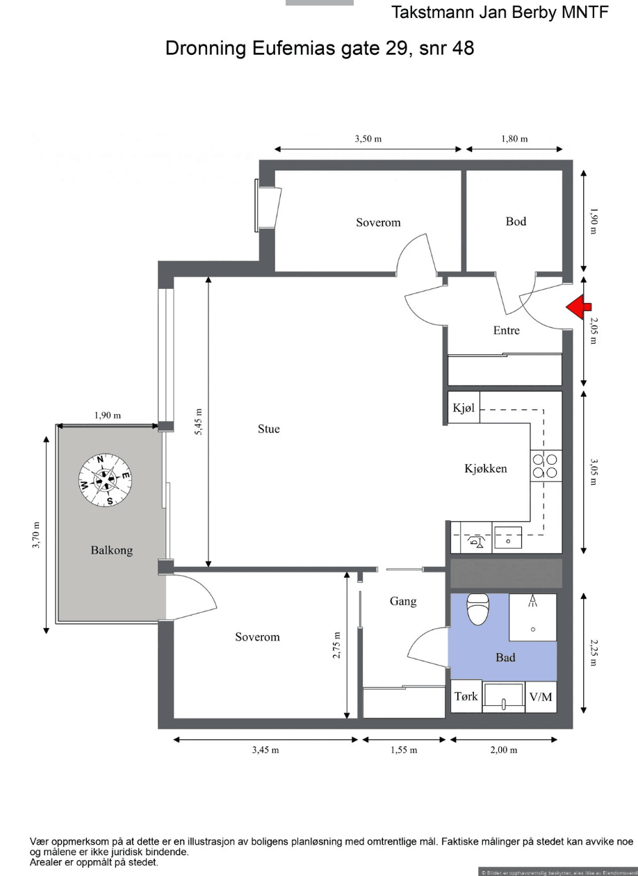 Plantegning - Leiligheten disponerer en bod i kjelleren.