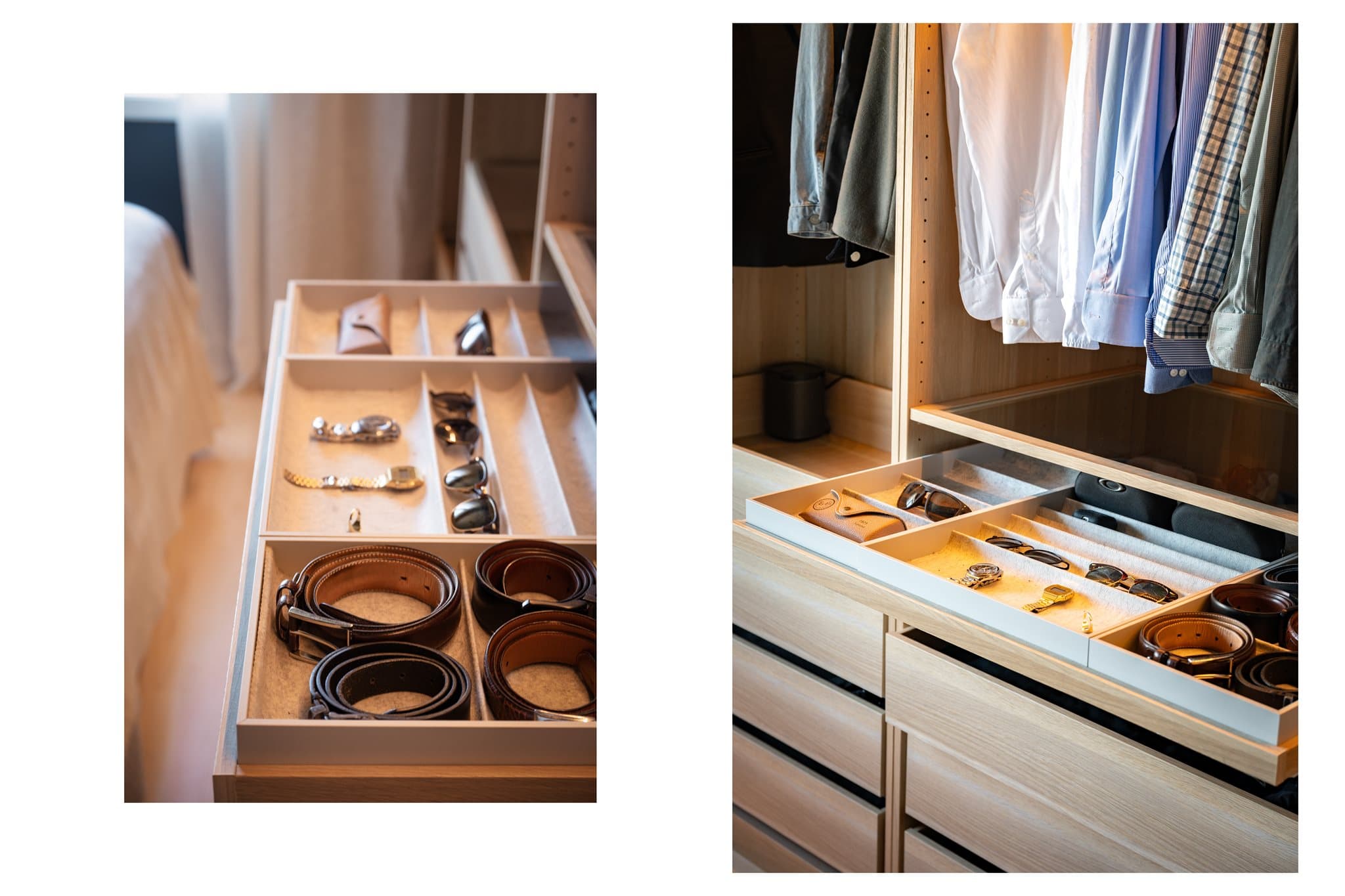 Garderoben har smarte, integrerte løsninger for organisert oppbevaring.