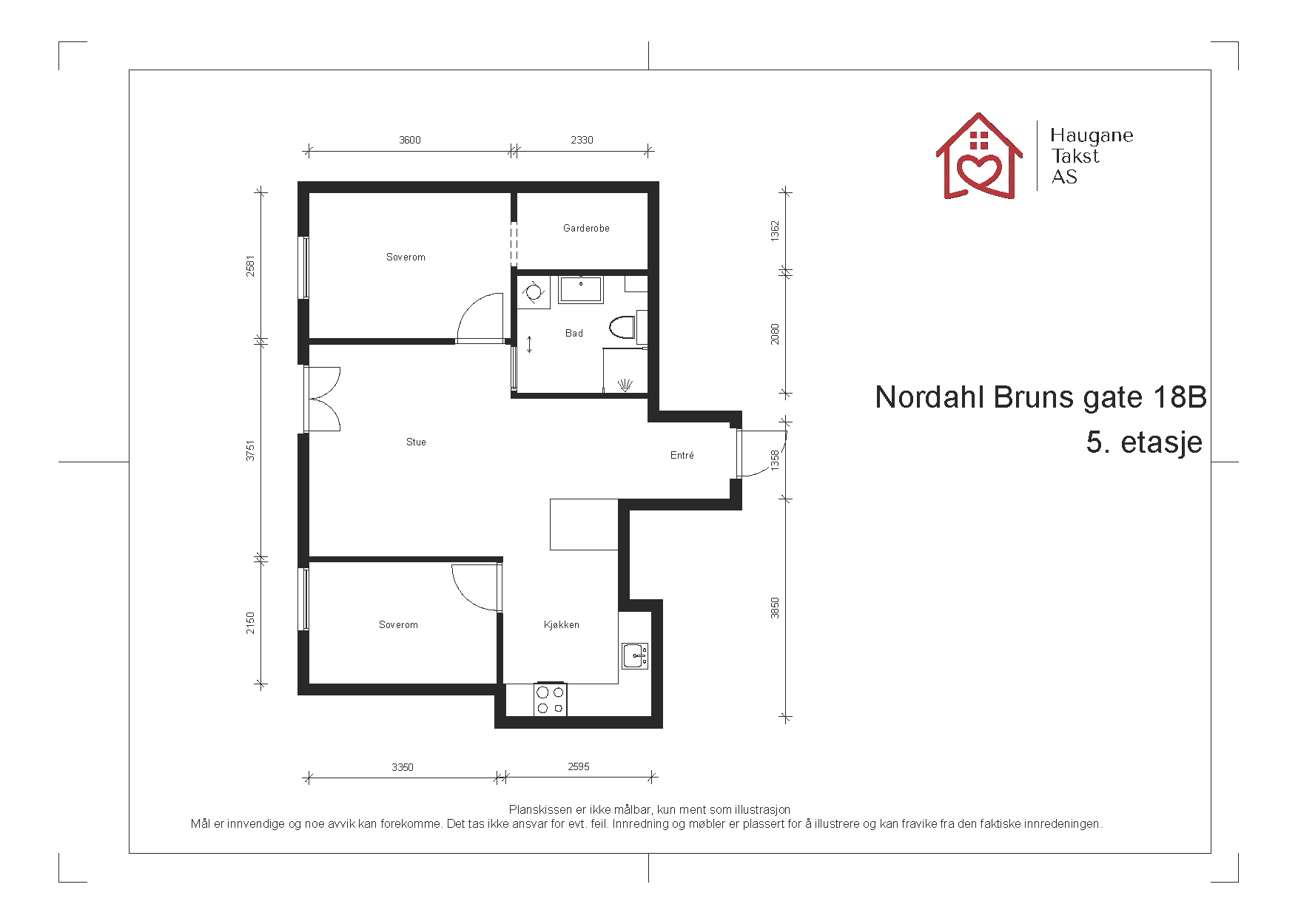 Planløsning. Leiligheten disponerer en kjellerbod på ca. 4 m².