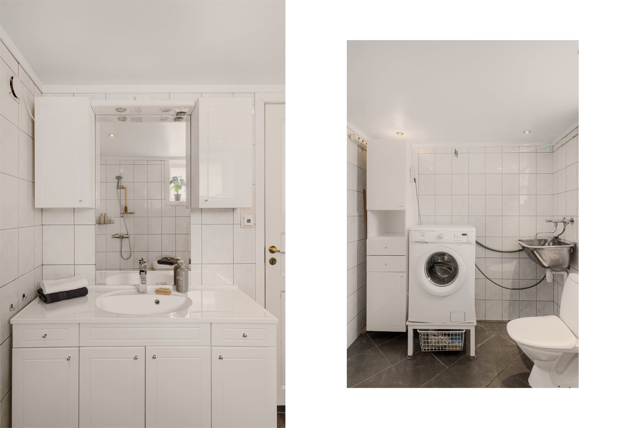 - Badet inneholder bla. varmekabler i gulv, opplegg for vaskemaskin, servant med møblement/speil og belysning -