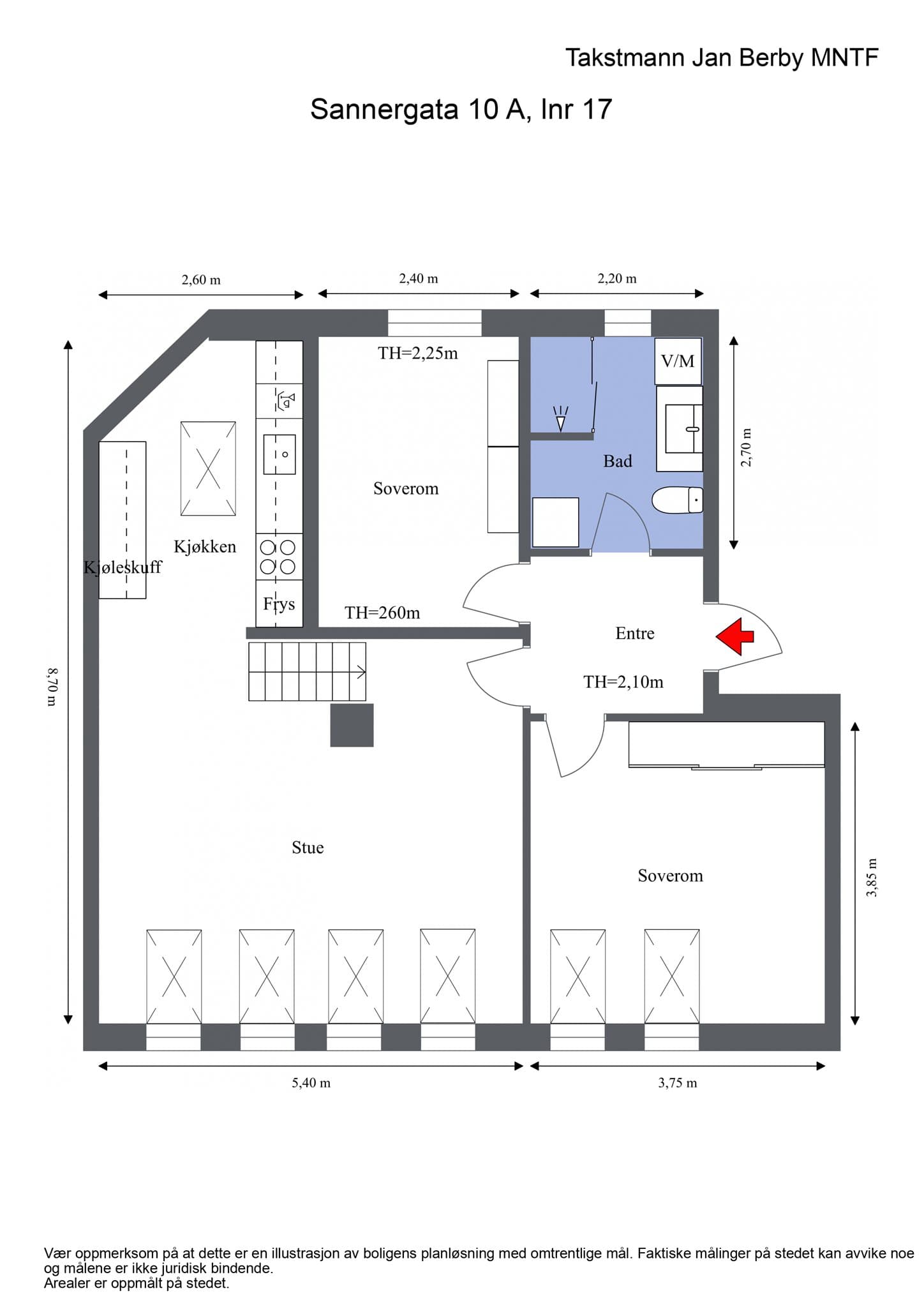 Plantegning. I tillegg medfølger en stod kjellerbod og bod i trappeløpet.