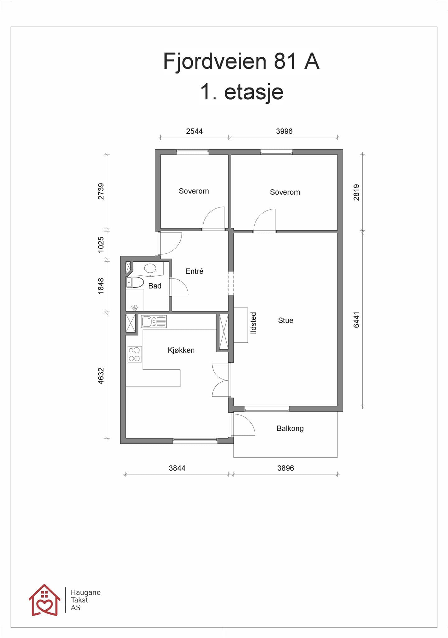 Planløsning. Leiligheten disponerer to kjellerboder målt til ca. 4,5 m² og ca. 3,2 m² samt egen parkeringsplass i parkeringshus.