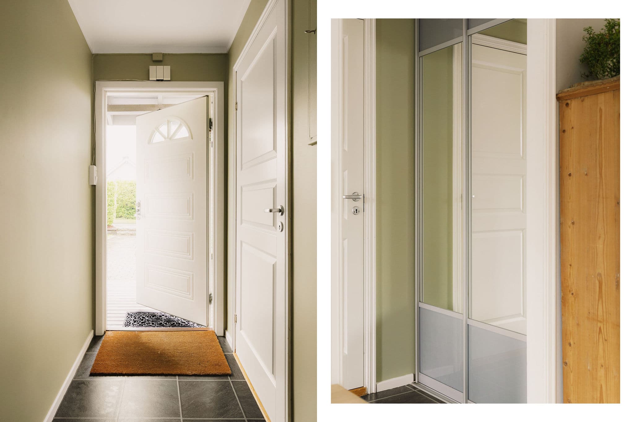 Velkommen inn! Entré med skyvedørsgarderobe og adkomst til bod samt toalettrom.