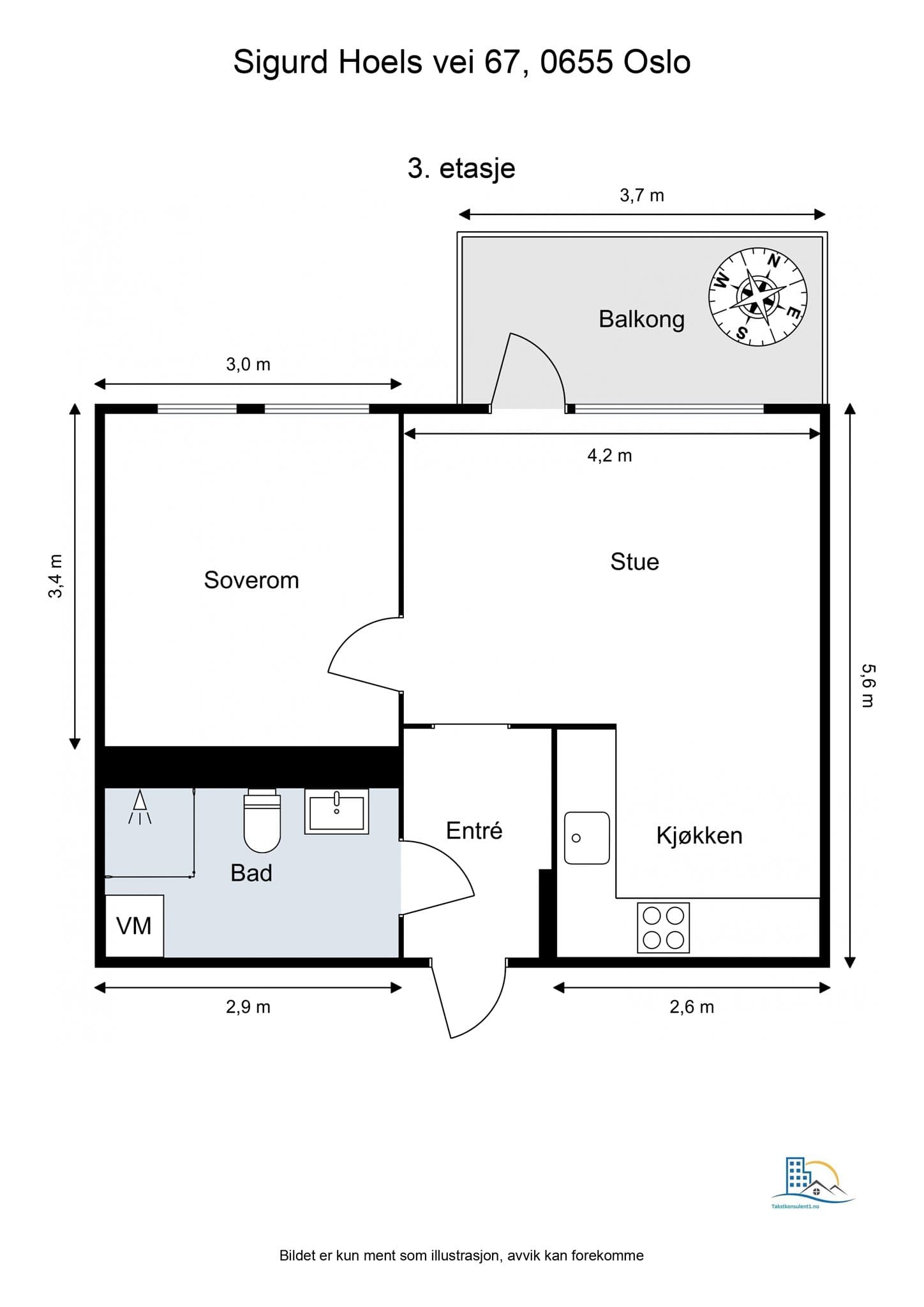 Plantegning. Leiligheten disponerer en kjellerbod på ca. 10 kvm.