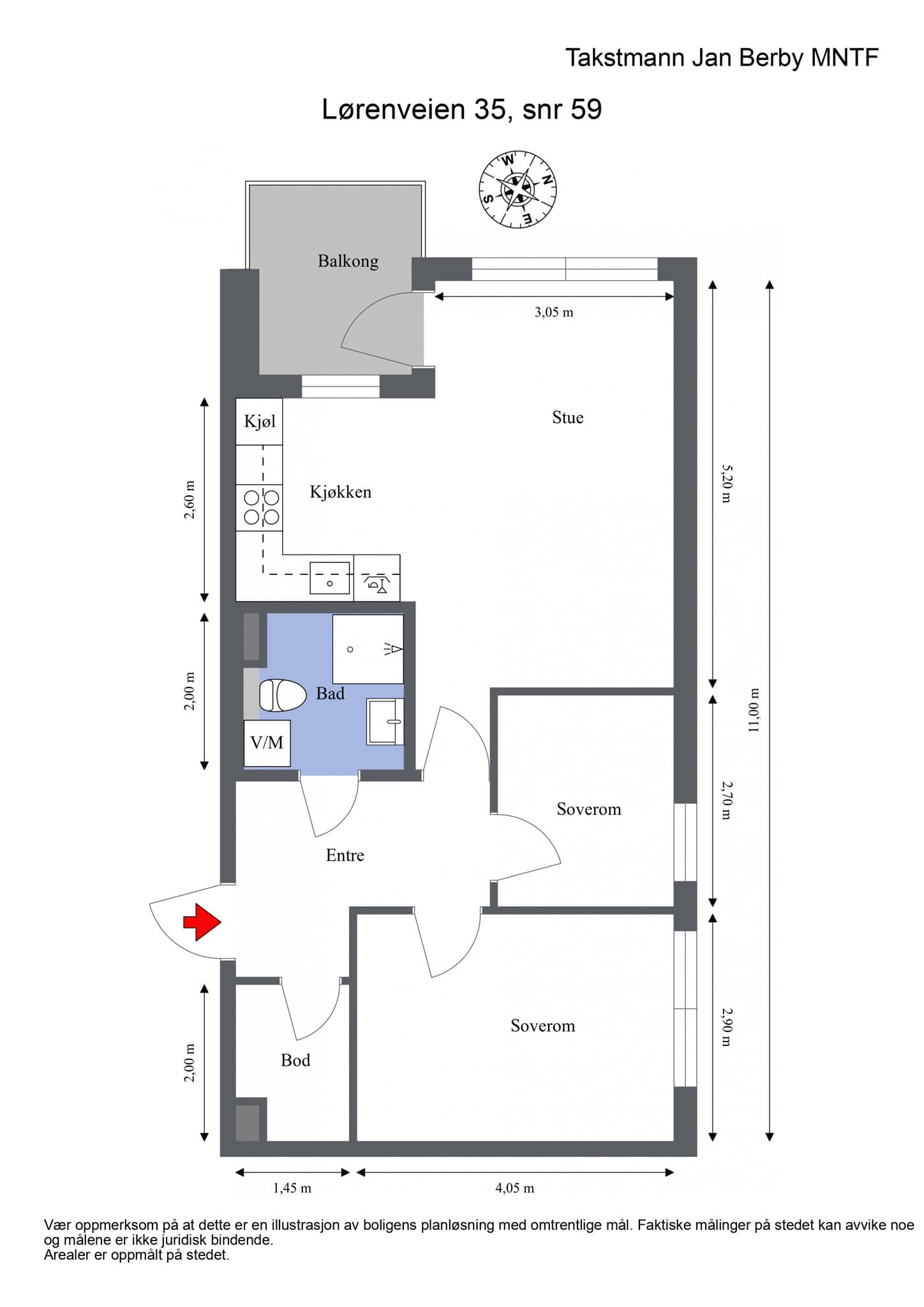 Plantegning. I tillegg medfølger en kjellerbod på 5 m².