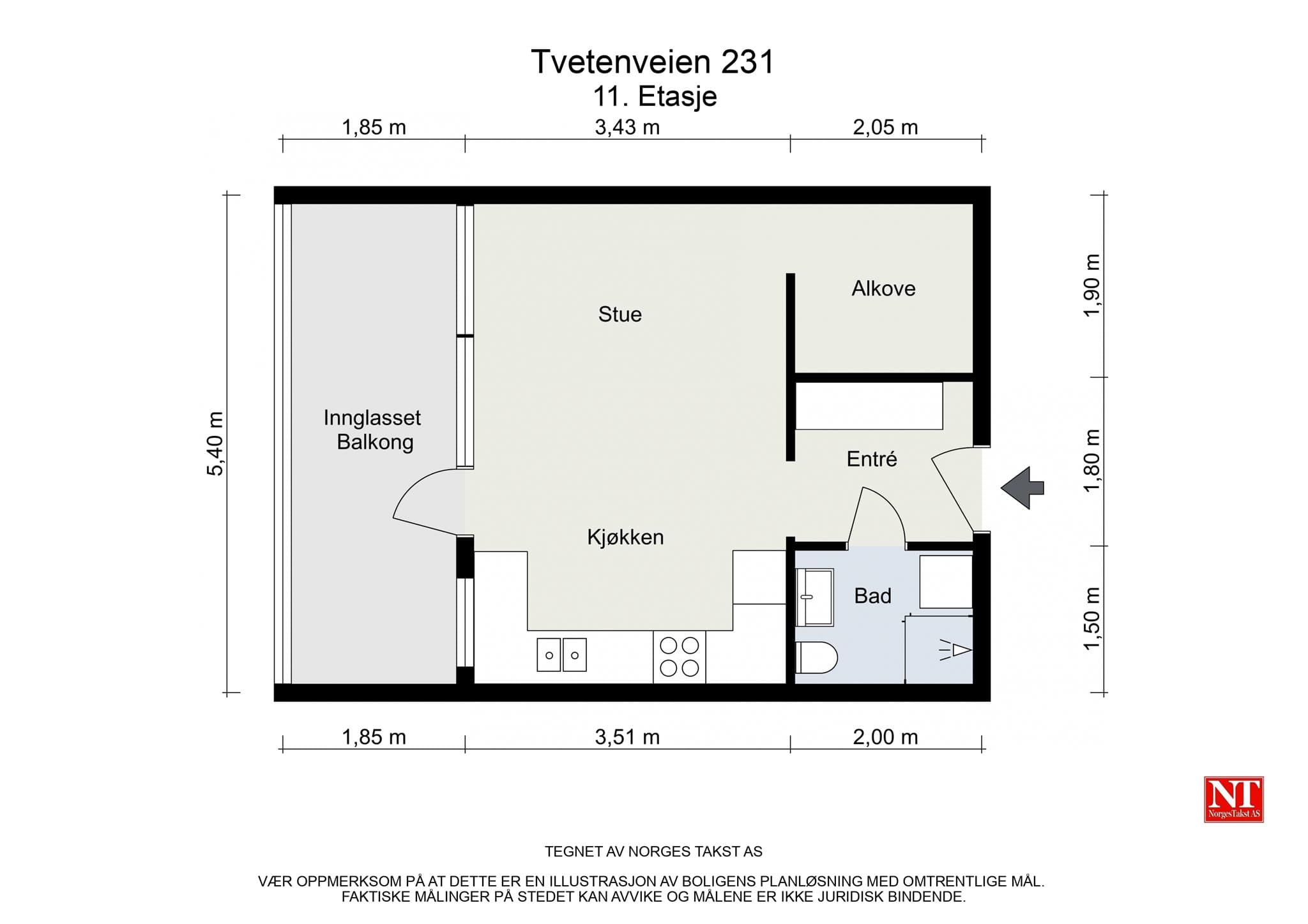 Leilighetens 30 m² (BRA-i) er smart fordelt på en åpen stue- og kjøkkenløsning, bad og en sovealkove. En innglasset balkong på 10 m² utvider boarealet betydelig.