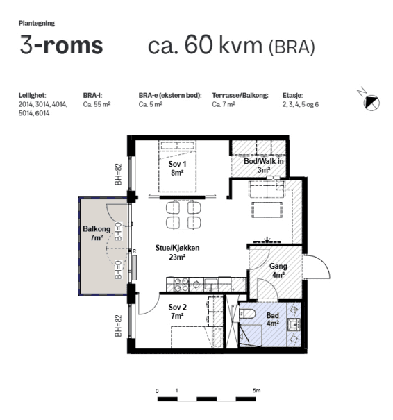 Plantegning fra opprinnelig salgsprospekt. Vi gjør oppmerksom på at tegningen ikke er målbar.