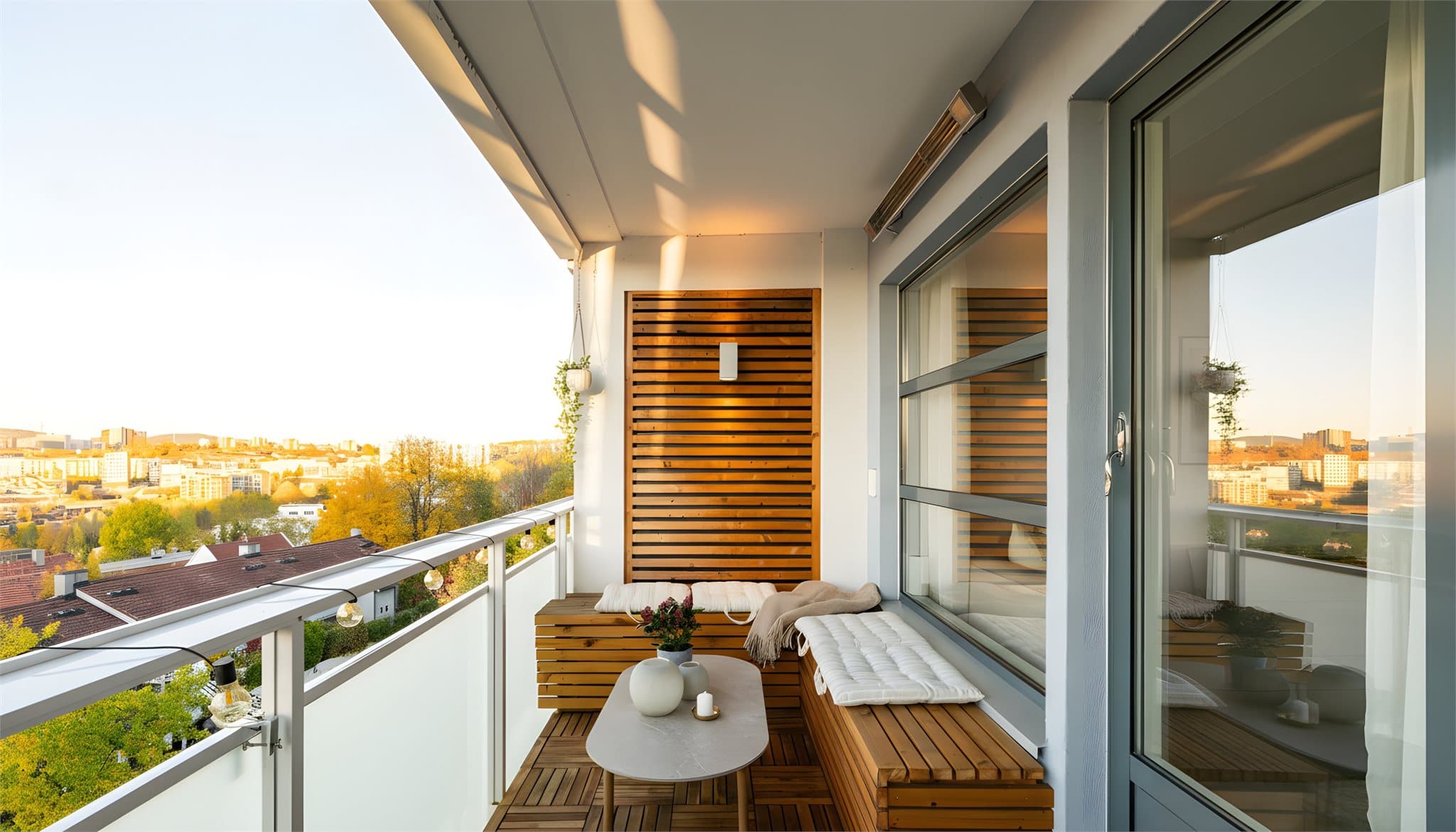 En stor balkong på hele ca. 9 kvm med en utsikt man aldri blir lei av. Her kan du nyte kveldssol helt til den går ned på sommerstid mellom mai-august.