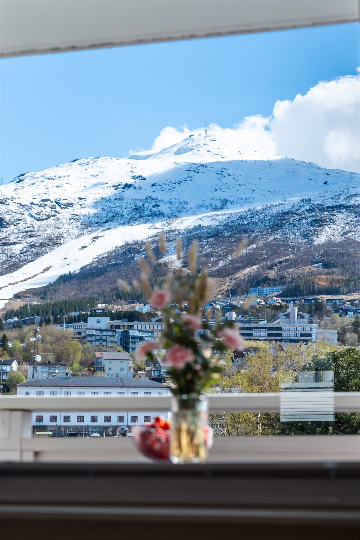 Flott utsikt fra stuen mot Fagernesfjellet