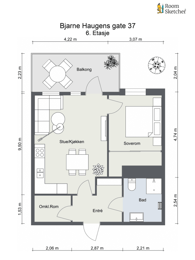 Plantegning - Leiligheten har egen garasjeplass m/EL i oppvarmet anlegg. Det disponeres en sportsbod i kjelleren.