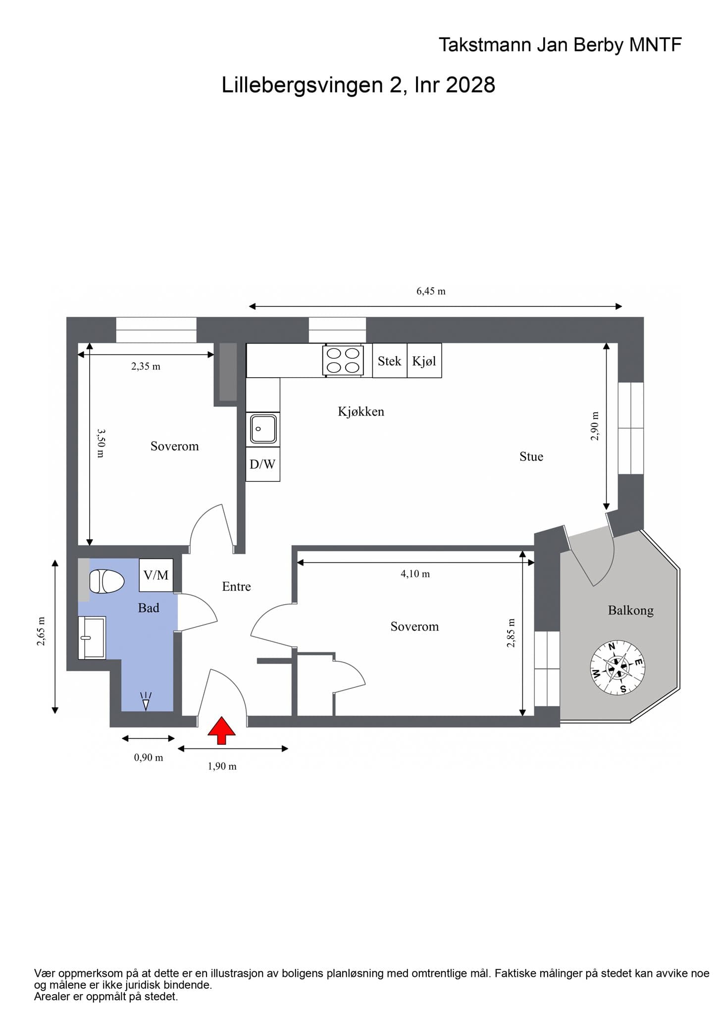 Plantegning. I tillegg disponerer andelen tre boder - to i kjeller og en på loft.