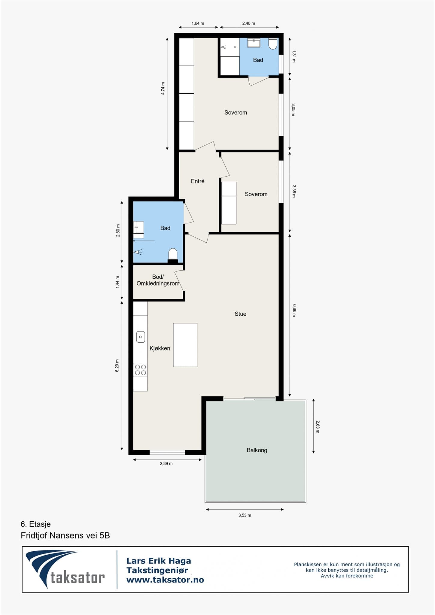 Målsatt plantegning - 6. etasje
