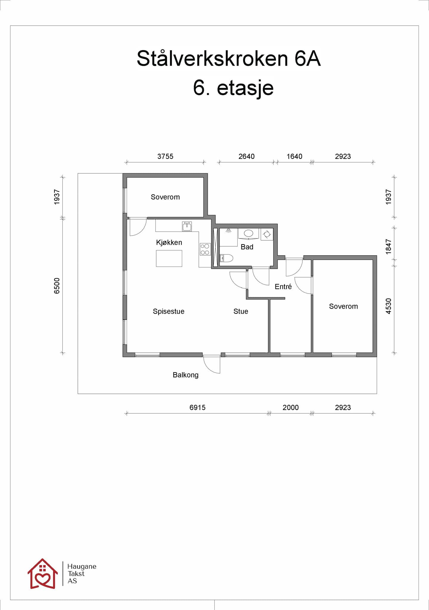 Plantegning. Leiligheten disponerer også en kjellerbod på ca. 5,1 m² merket B20.