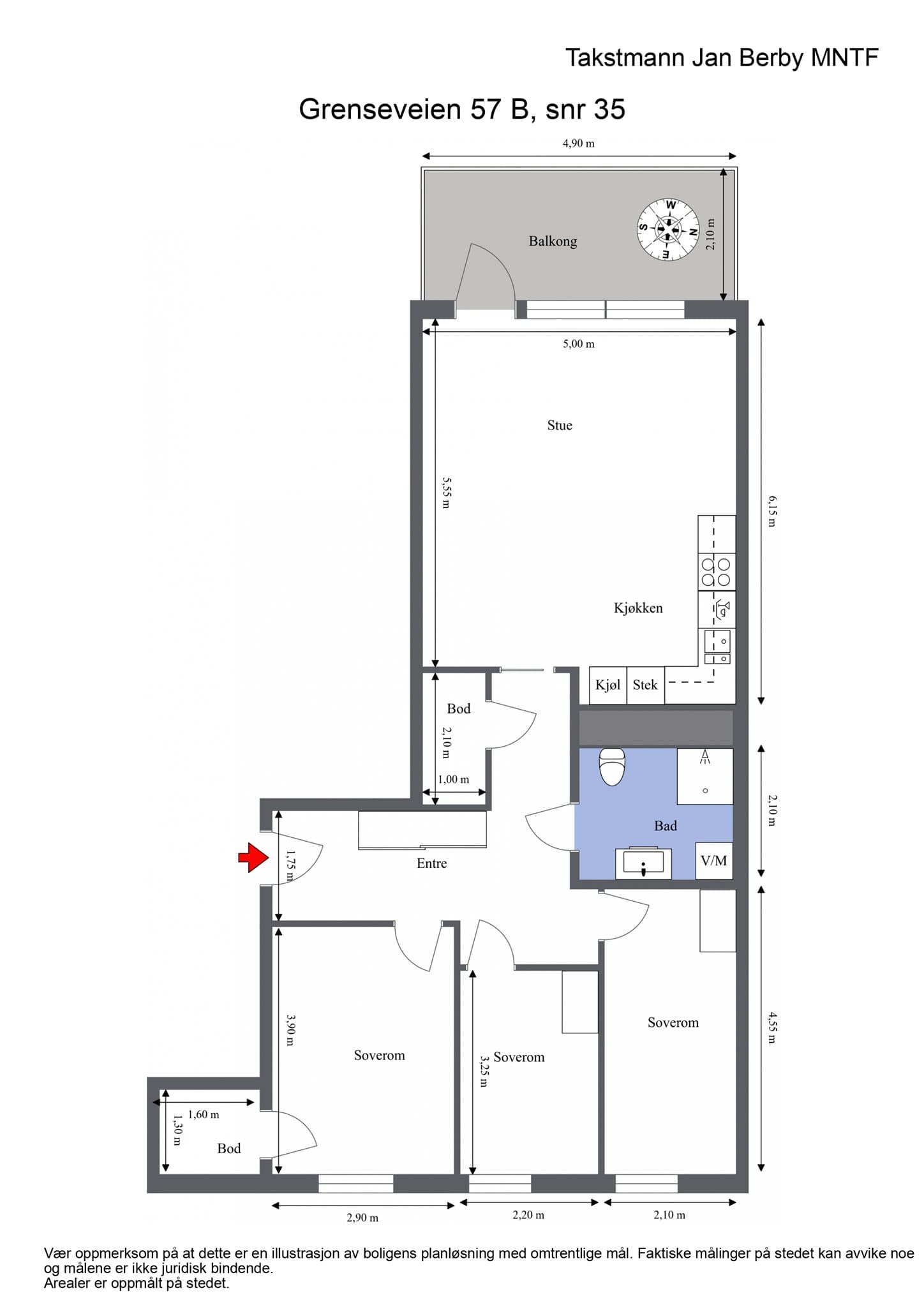 Plantegning. I tillegg medfølger en stor bod i kjelleren.