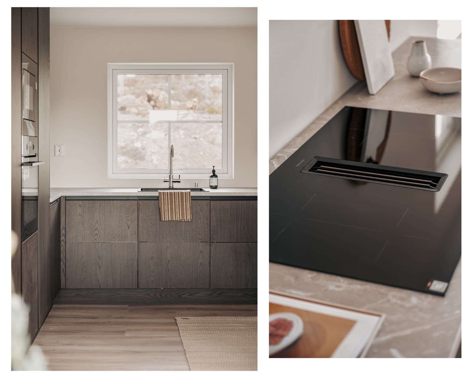 Integrerte hvitevarer fra AEG og Miele induksjonstopp med integrert ventilator.