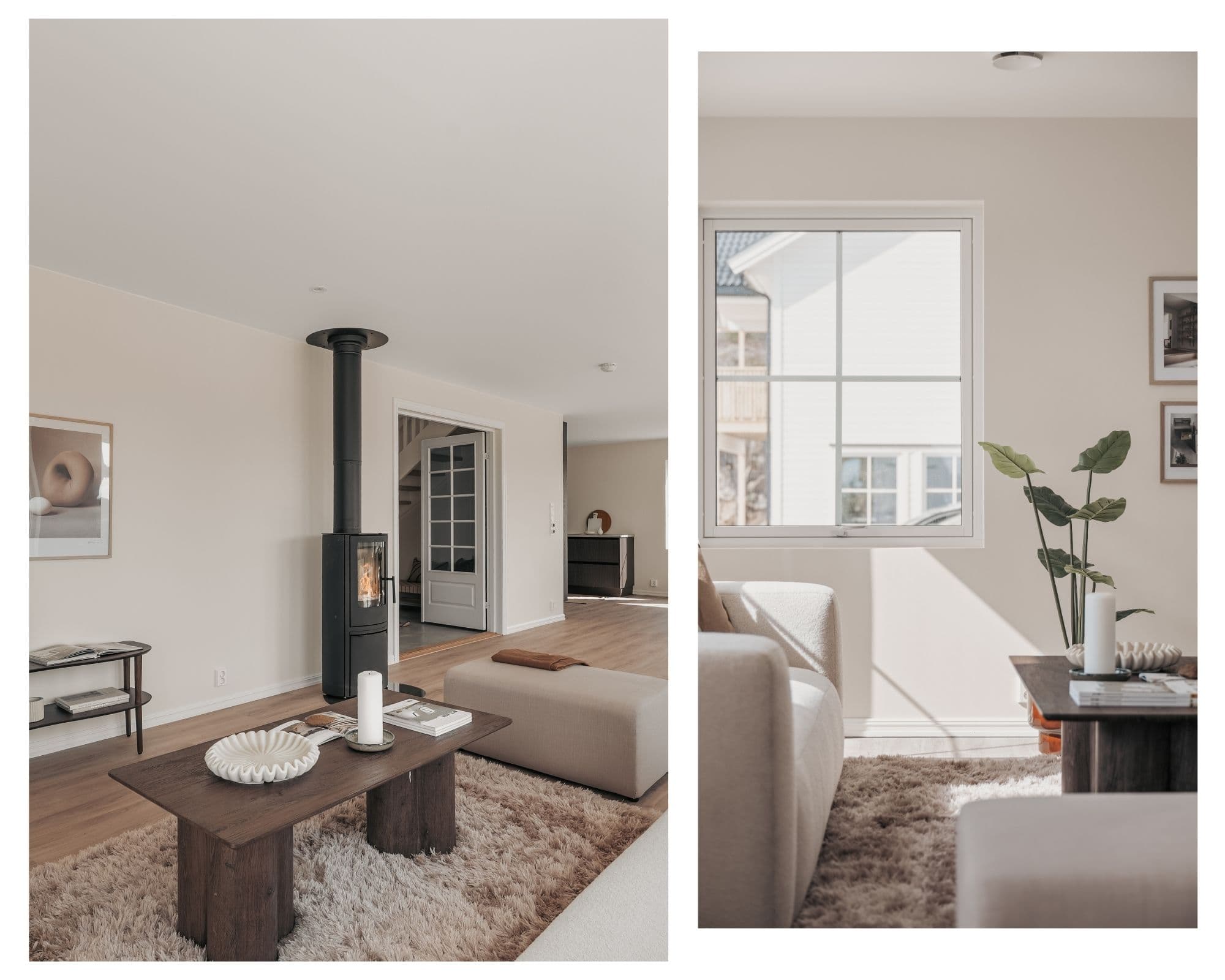 Koselig peisovn i stuen.