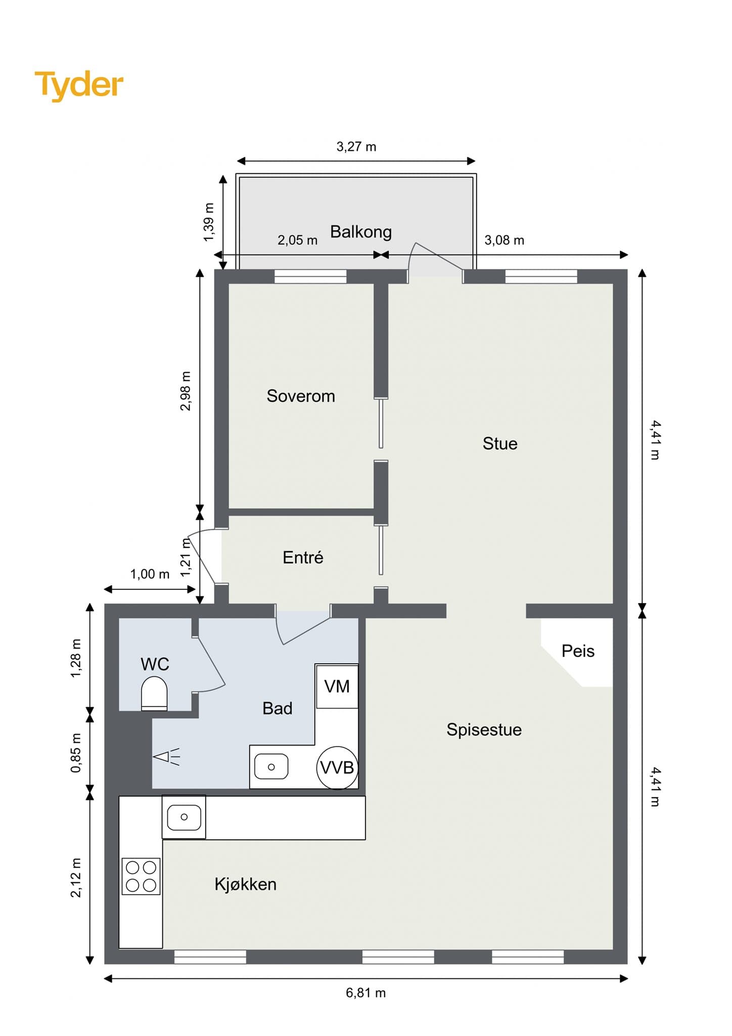 Plantegning. I tillegg medfølger en bod på loft.