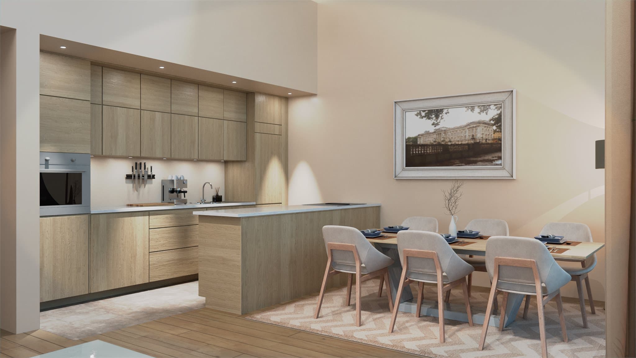 - Kjøkkeninnredning blir plassert lengst inn i allrommet, men med rikelig lysinnslipp. For mer info se kjøkkentegning fra leverandør -