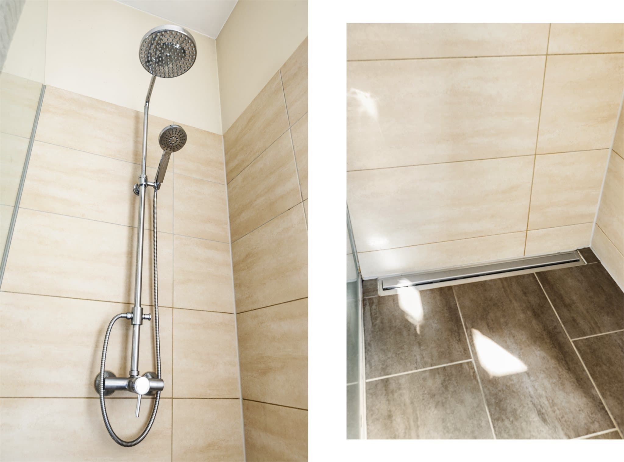 Badet er utstyrt med dusjnisje med regnfallsdusj og moderne slukrenne.
