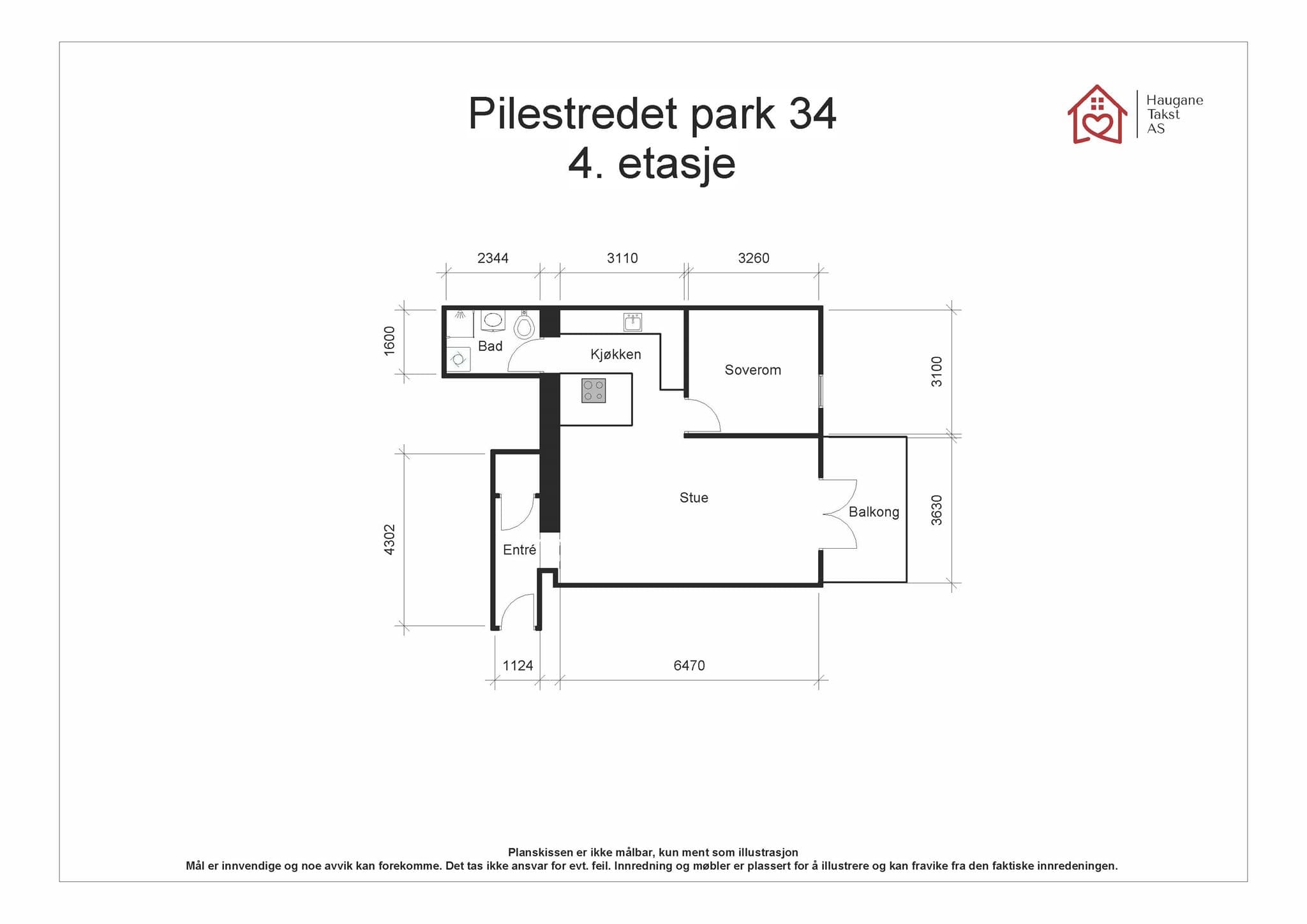 Planløsning. Leiligheten disponerer en bod i kjeller på ca. 4 m².